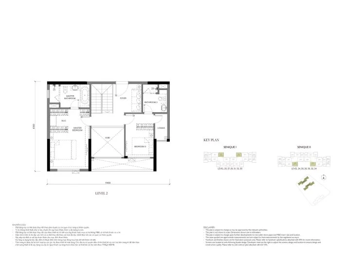 Mặt bằng căn hộ Duplex 147.4m2 tầng 2 Tòa The Senique 2 The Senique Hanoi