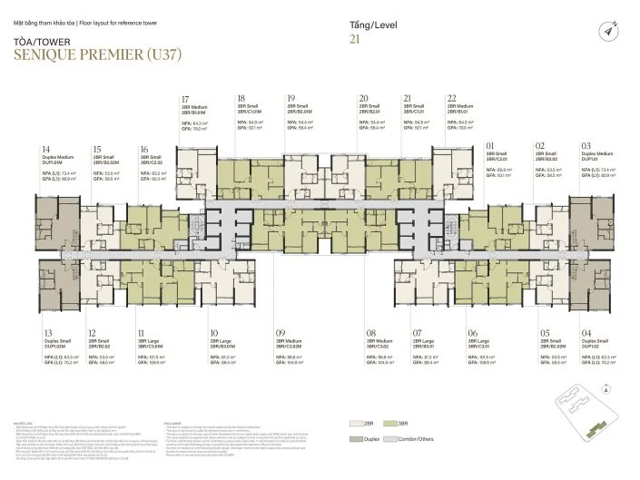 Mặt bằng tầng 21 tòa The Senique Premier