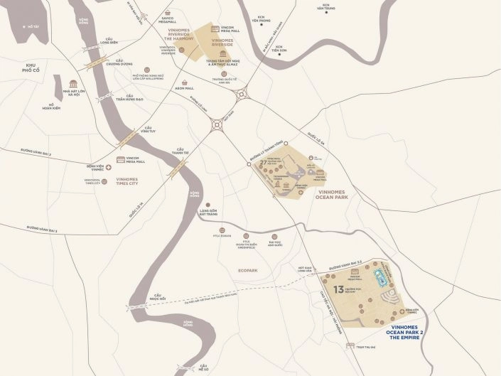 Bản đồ vị trí tổng quan dự án Vinhomes Ocean Park 2 The Empire, kết nối các tuyến đường huyết mạch và khu vực lân cận