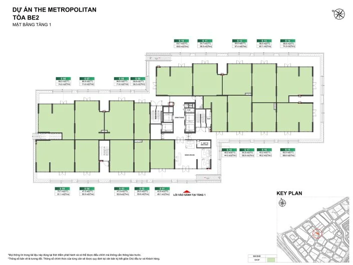 Mặt bằng tầng 1 Tòa BE2 The Beverly với khu vực shophouse và sảnh