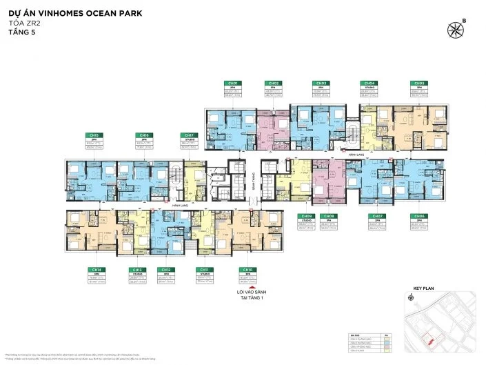 Mặt bằng căn hộ chi tiết tòa ZR2 tầng 5 dự án Vinhomes Ocean Park
