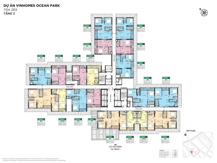 Mặt bằng tầng 2 tòa ZP3 dự án Vinhomes Ocean Park với sơ đồ bố trí các căn hộ chi tiết