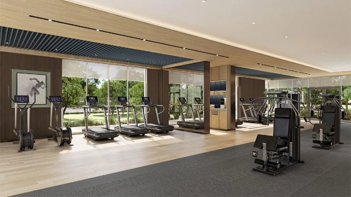 Phòng gym hiện đại với đầy đủ trang thiết bị tập luyện cao cấp, không gian rộng rãi và ánh sáng tự nhiên tại Masteri Lakeside